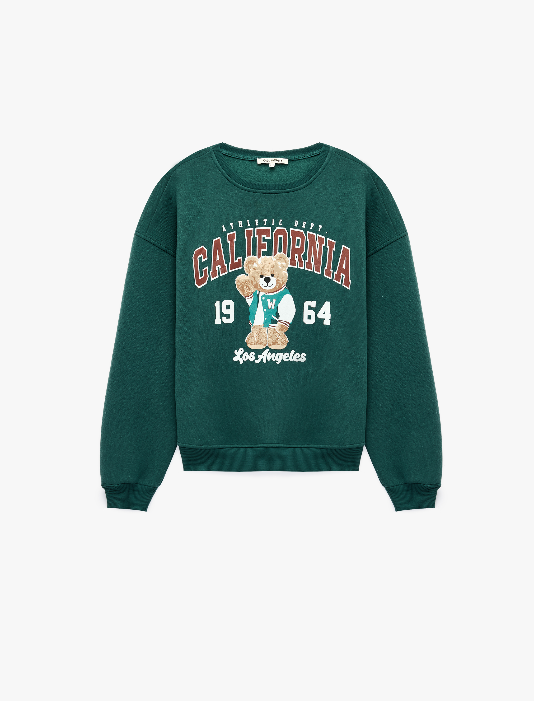   Rahat Kalıp Şardonlu Bisiklet Yaka Uzun Kollu Ayıcık Baskılı Sweatshirt