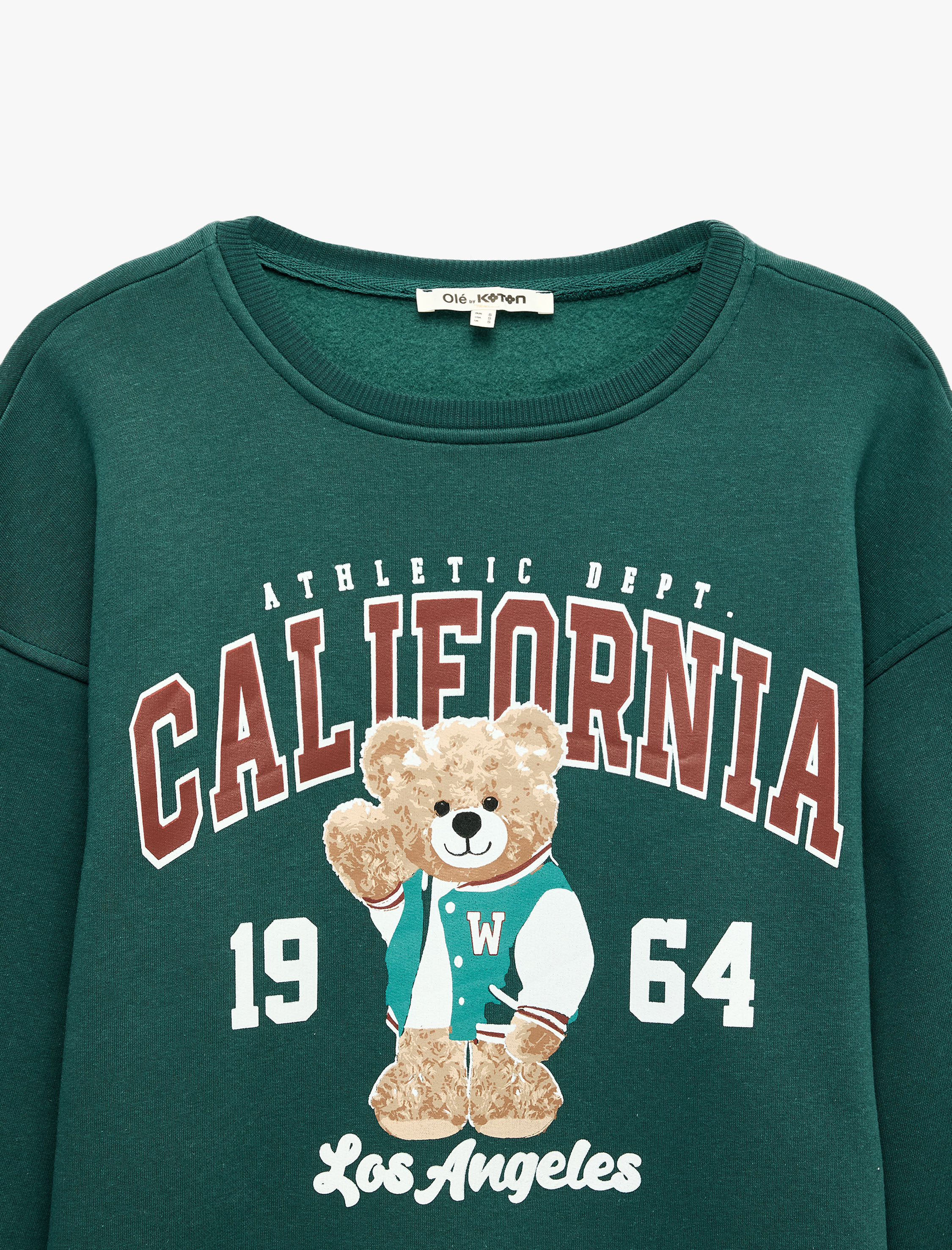   Rahat Kalıp Şardonlu Bisiklet Yaka Uzun Kollu Ayıcık Baskılı Sweatshirt