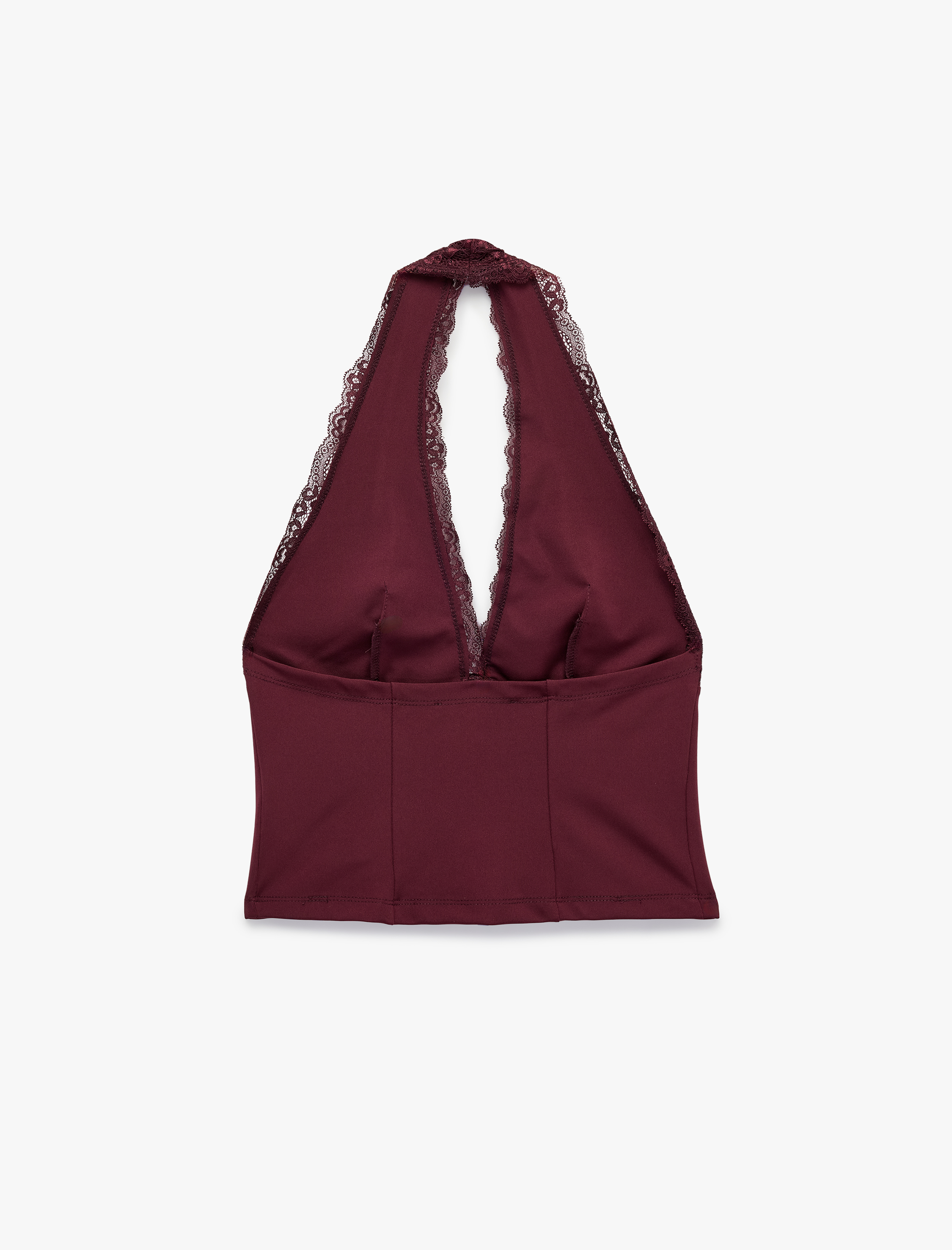   Dantel Detaylı Slim Fit Halter Yaka Kolsuz Bluz