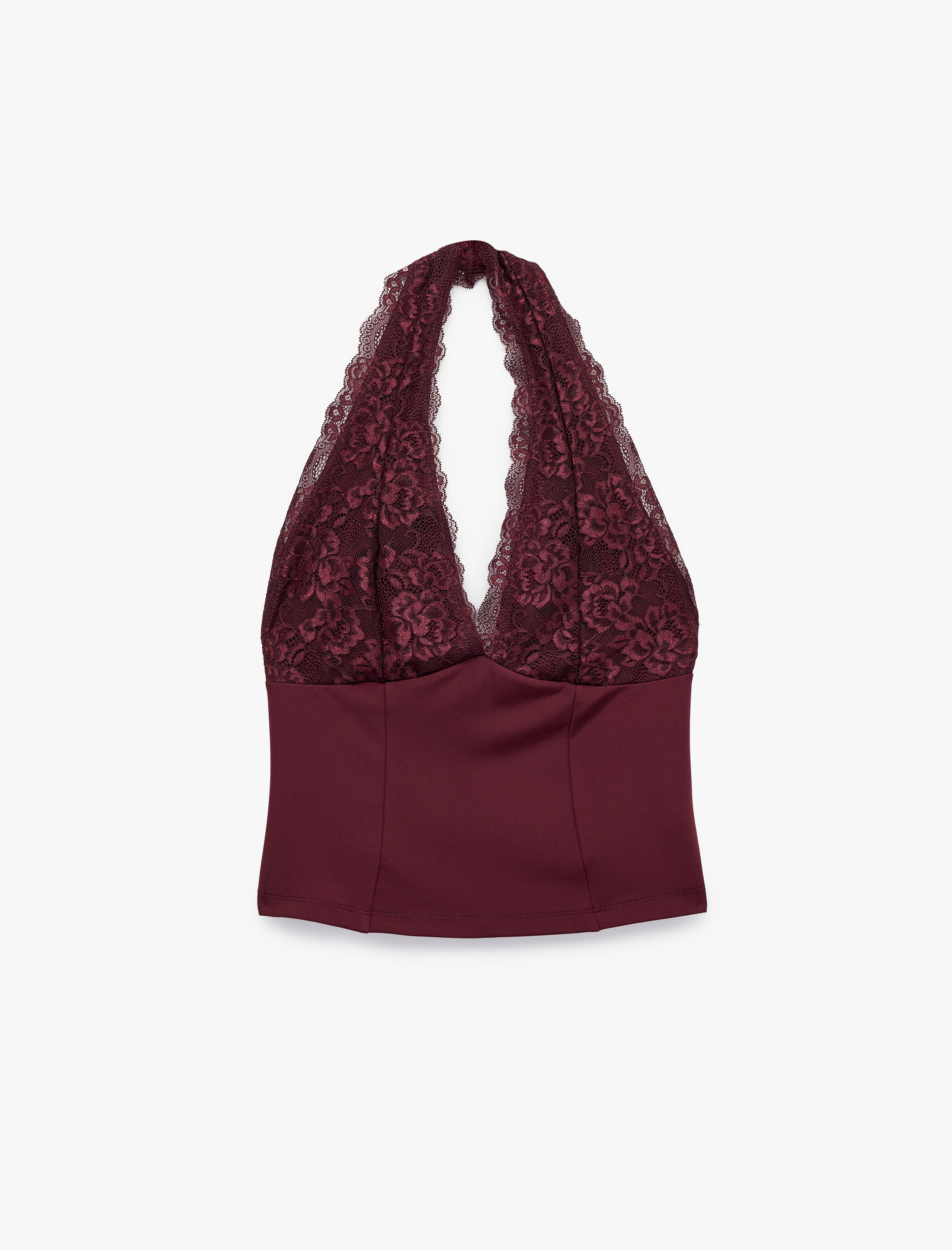   Dantel Detaylı Slim Fit Halter Yaka Kolsuz Bluz