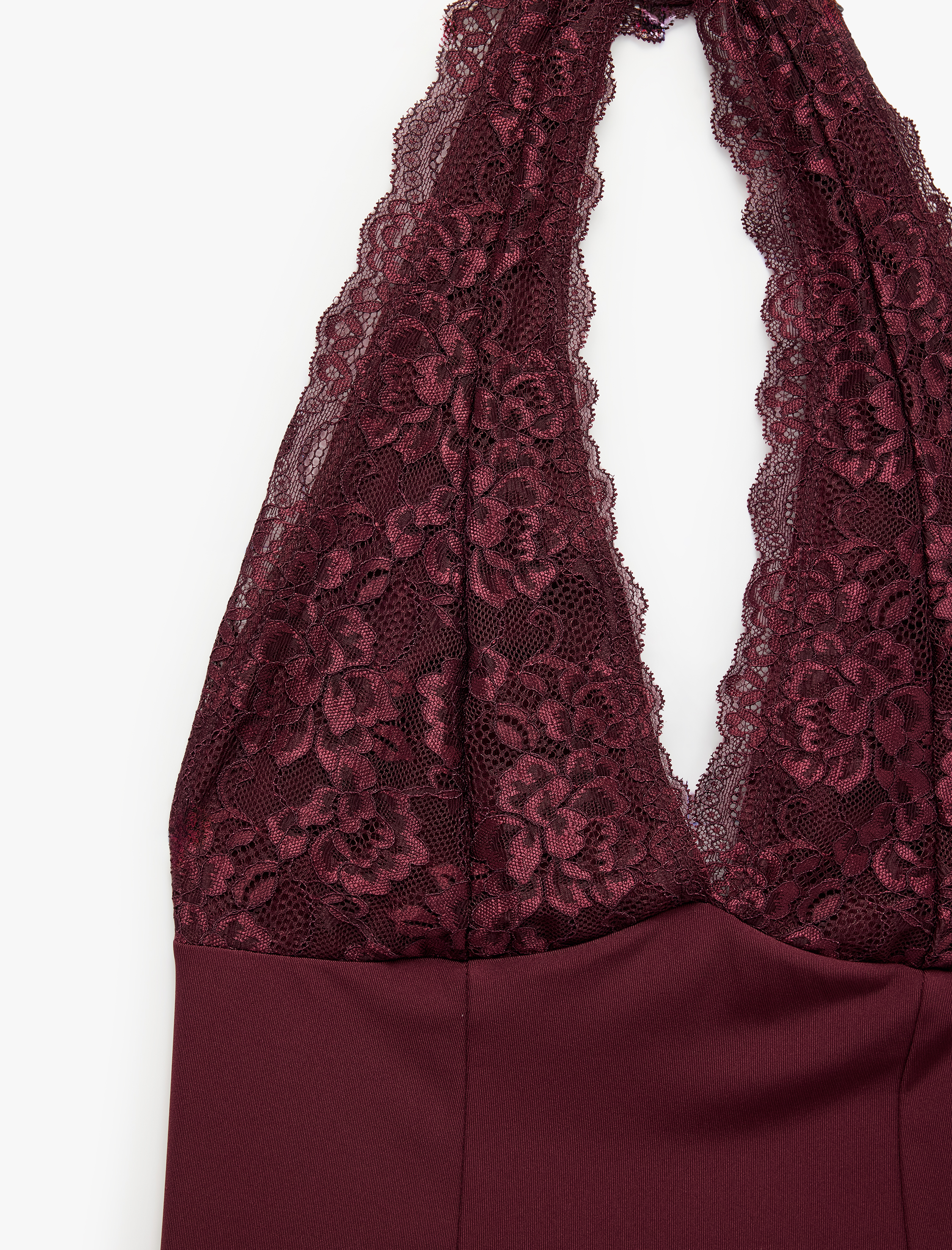   Dantel Detaylı Slim Fit Halter Yaka Kolsuz Bluz