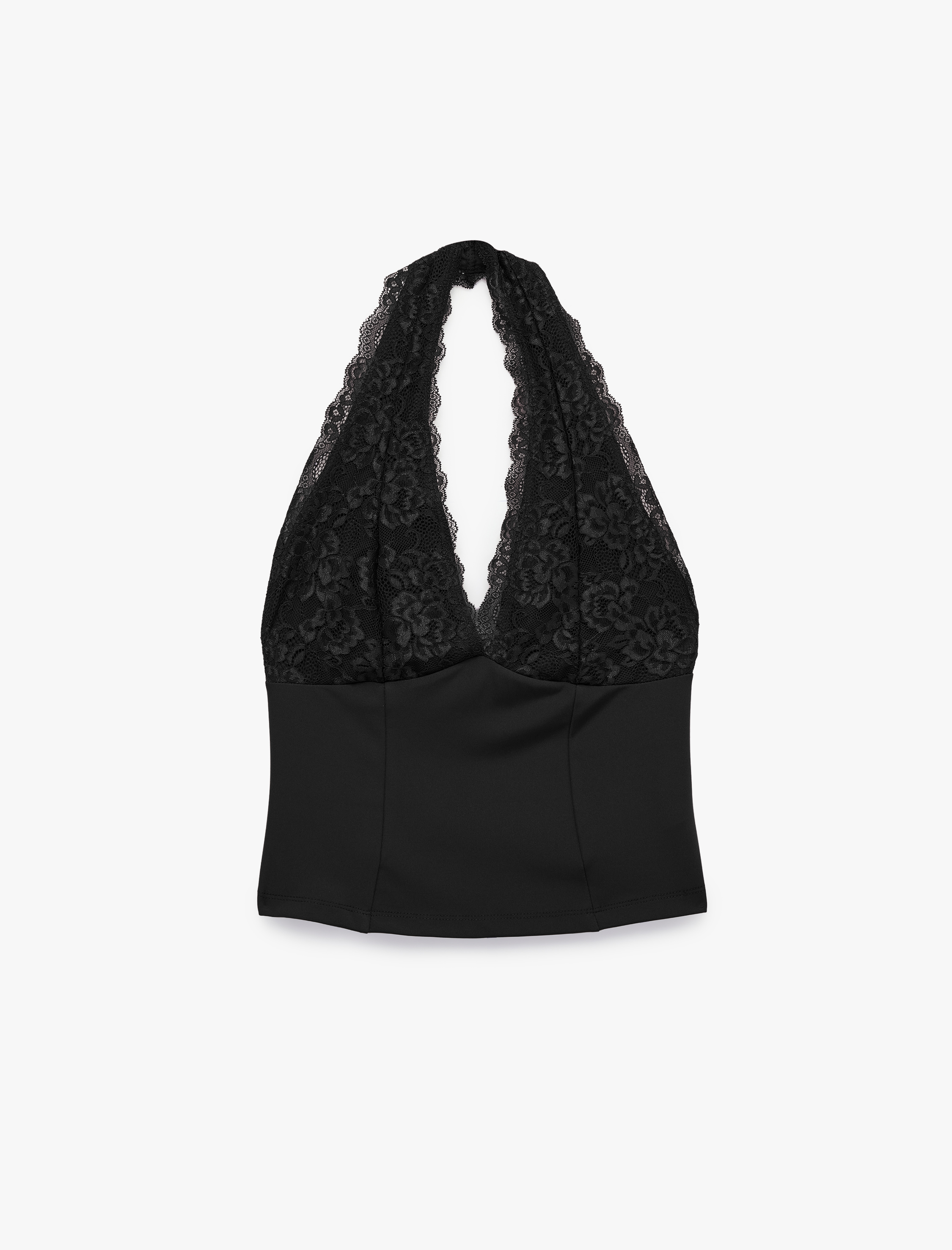   Dantel Detaylı Slim Fit Halter Yaka Kolsuz Bluz