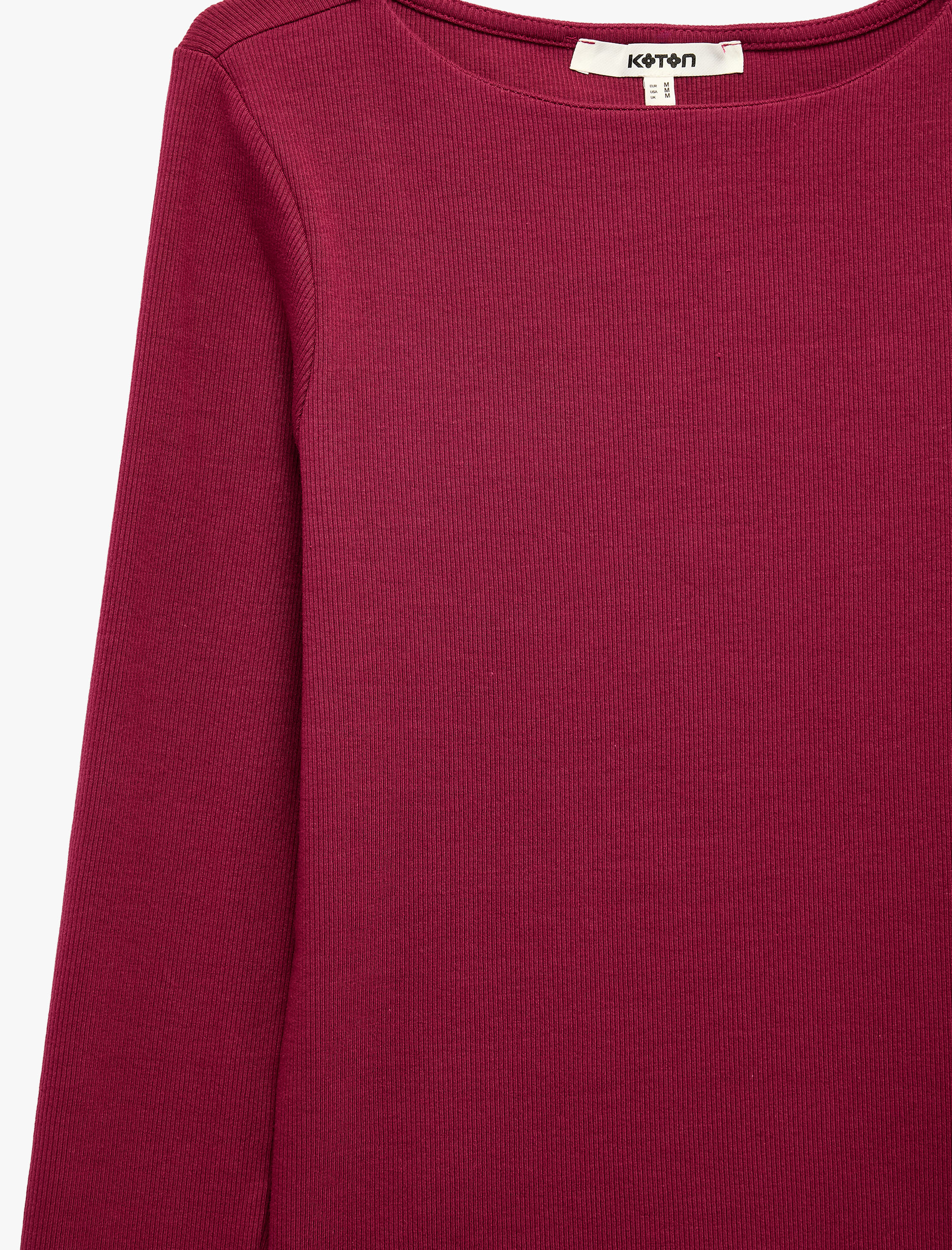   Slim Fit Pamuklu Kayık Yaka Uzun Kollu Basic Bluz