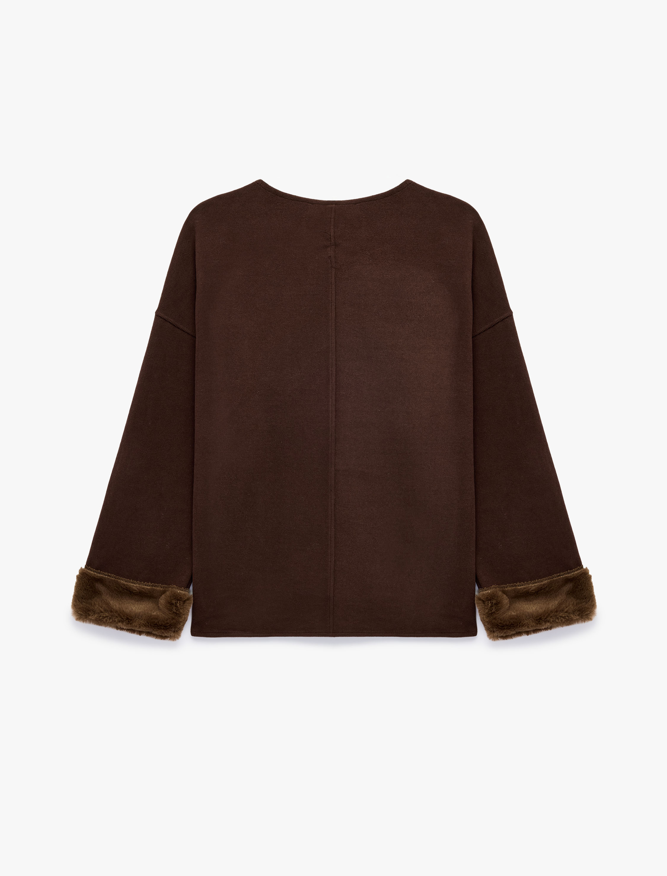   Bisiklet Yaka Uzun Kollu Suni Kürklü Oversize Sweatshirt