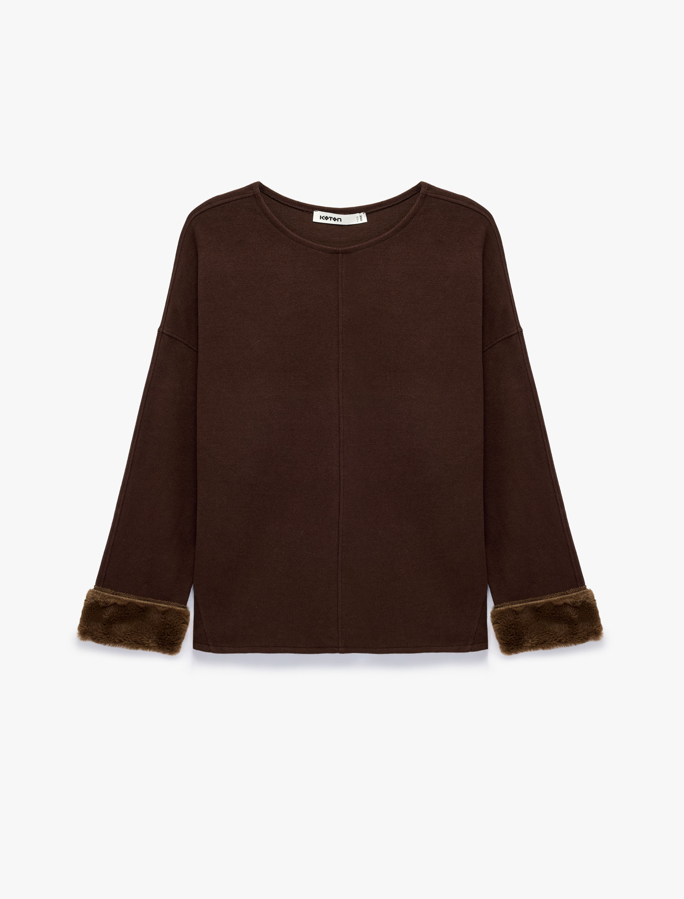   Bisiklet Yaka Uzun Kollu Suni Kürklü Oversize Sweatshirt