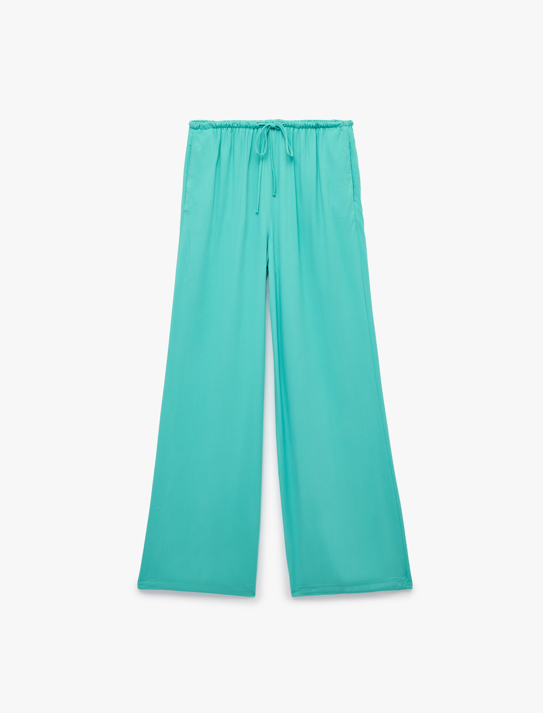   Beli Bağcıklı Cepli Viskon Geniş Paça Pantolon