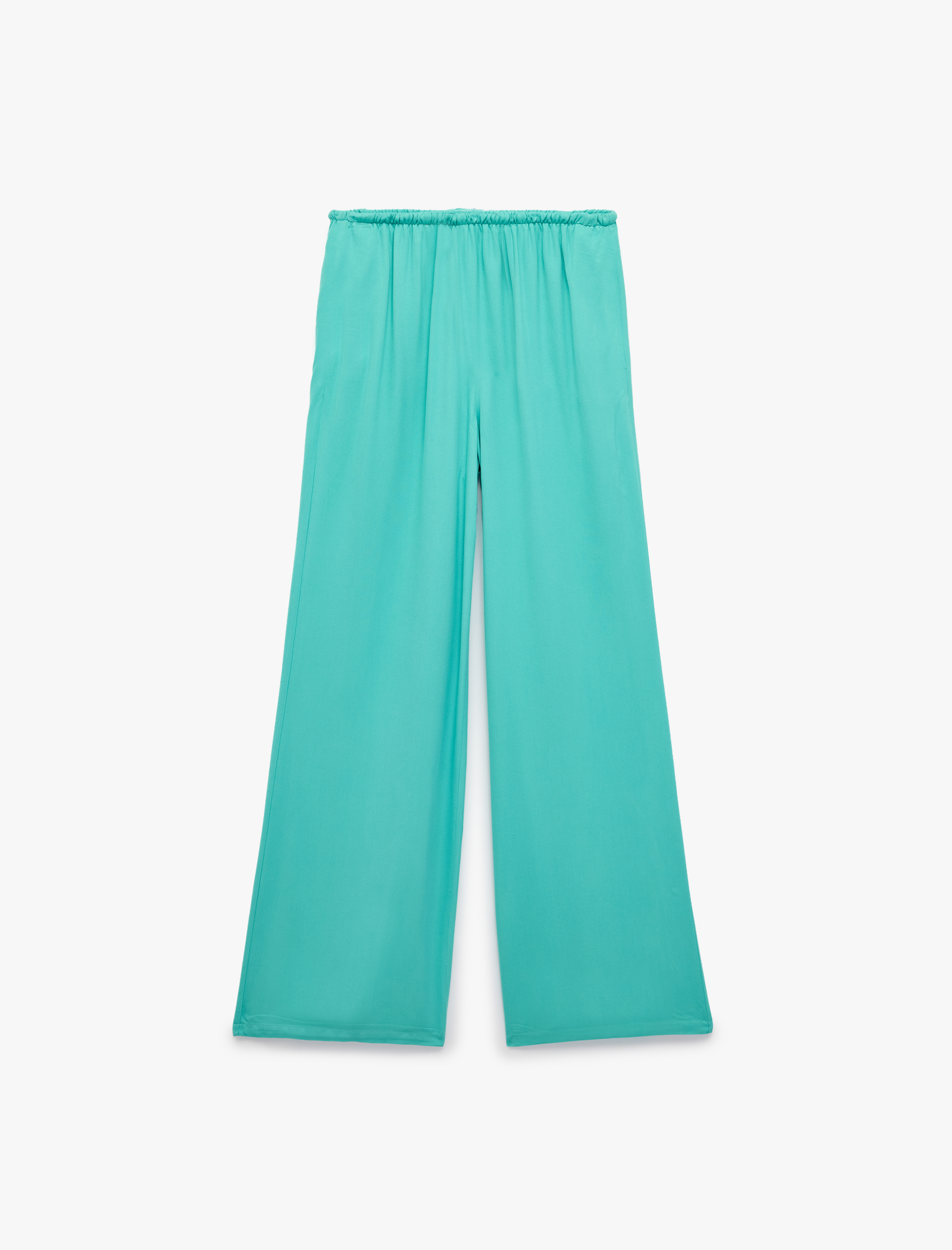   Beli Bağcıklı Cepli Viskon Geniş Paça Pantolon