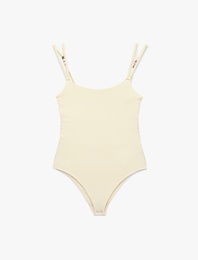 Slim Fit U Yaka Boncuklu Askılı Bodysuit