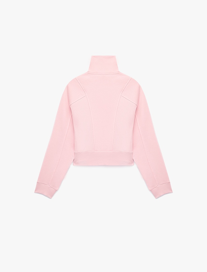 Balon Kol Fermuarlı Şardonlu Sweatshirt
