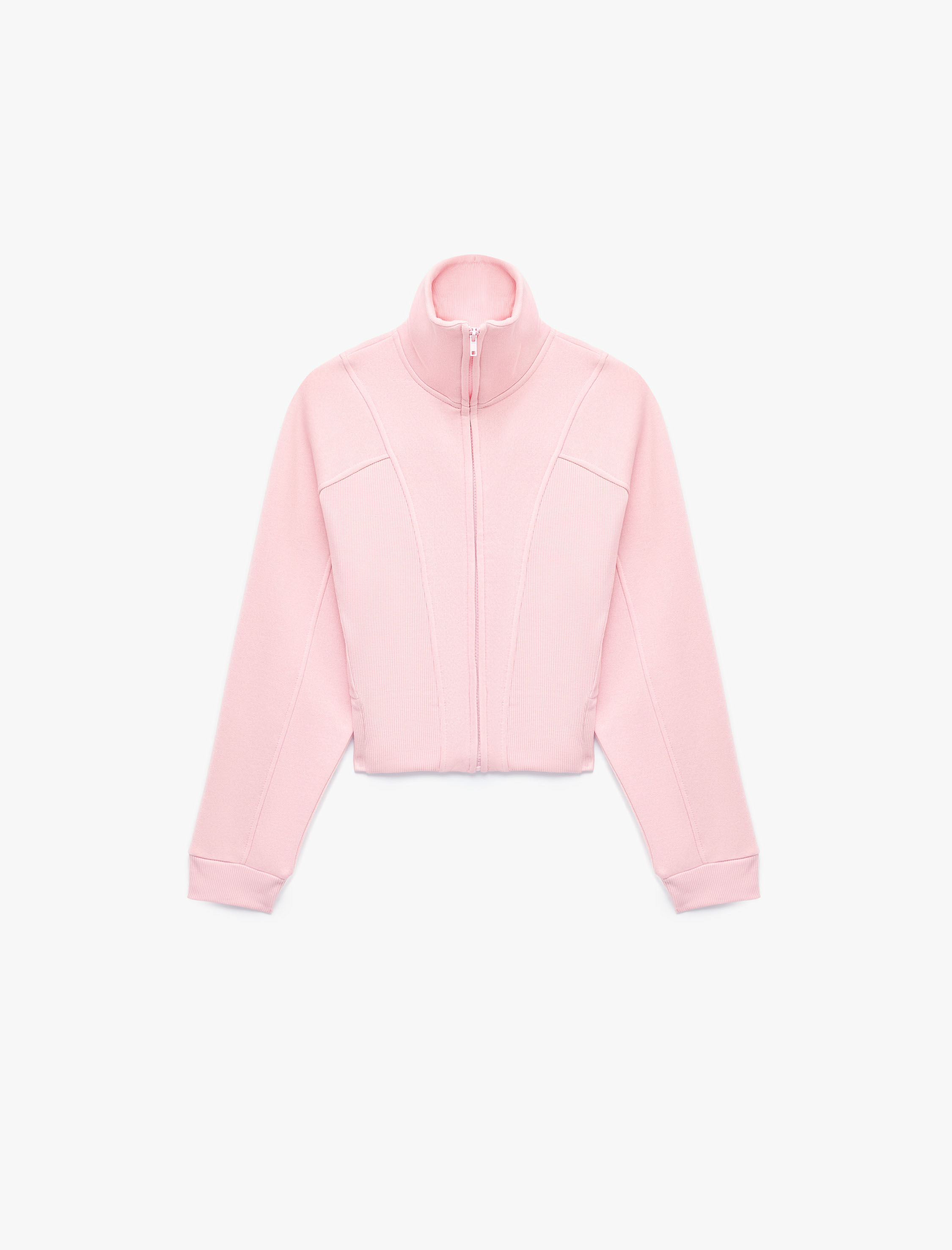   Balon Kol Fermuarlı Şardonlu Sweatshirt