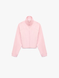 Balon Kol Fermuarlı Şardonlu Sweatshirt