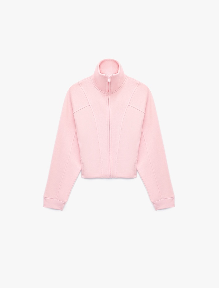  Balon Kol Fermuarlı Şardonlu Sweatshirt