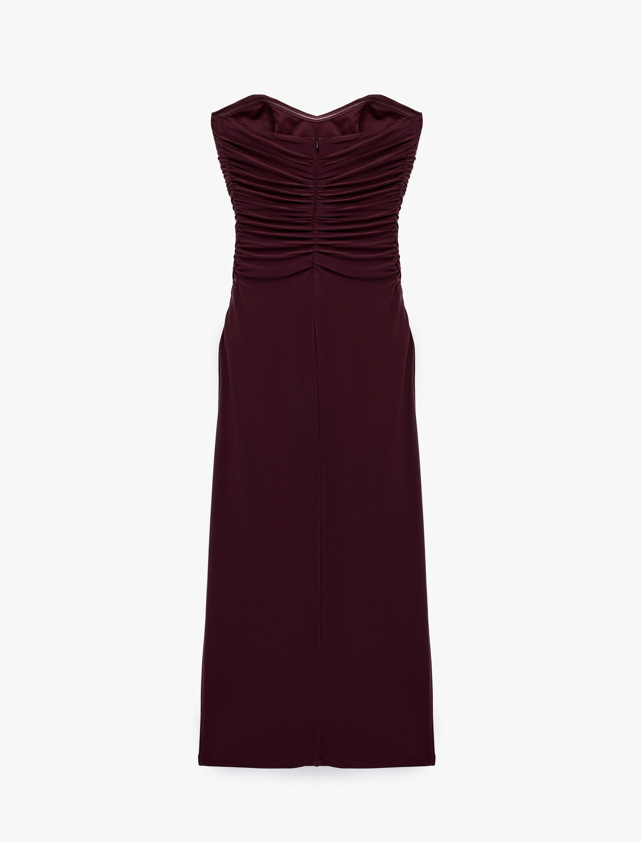   Slim Fit Drapeli Sandy Kumaş Straplez Yaka Uzun Elbise