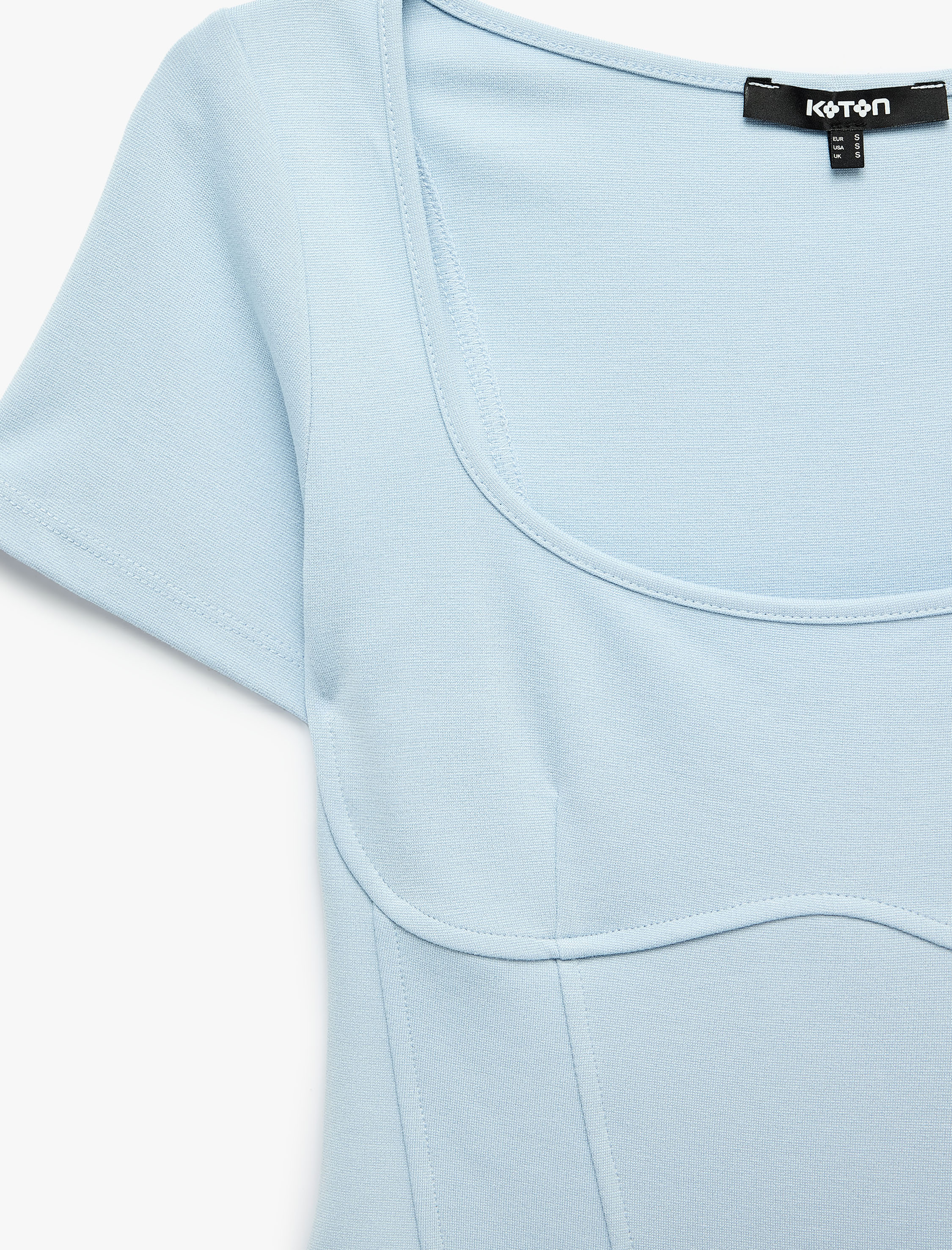   Balenli Slim Fit Korse Detaylı Kare Yaka Kısa Kollu Crop Tişört