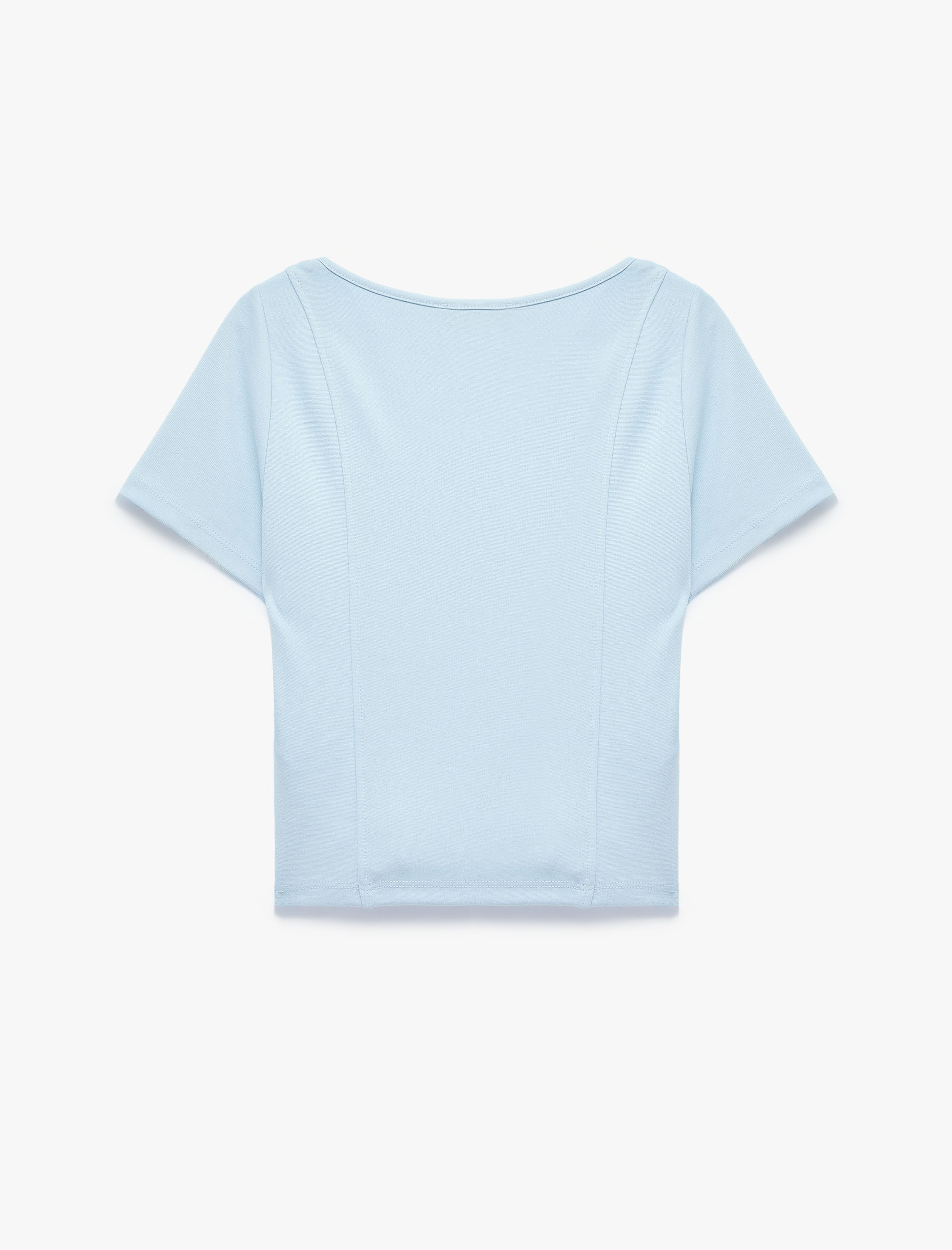  Balenli Slim Fit Korse Detaylı Kare Yaka Kısa Kollu Crop Tişört