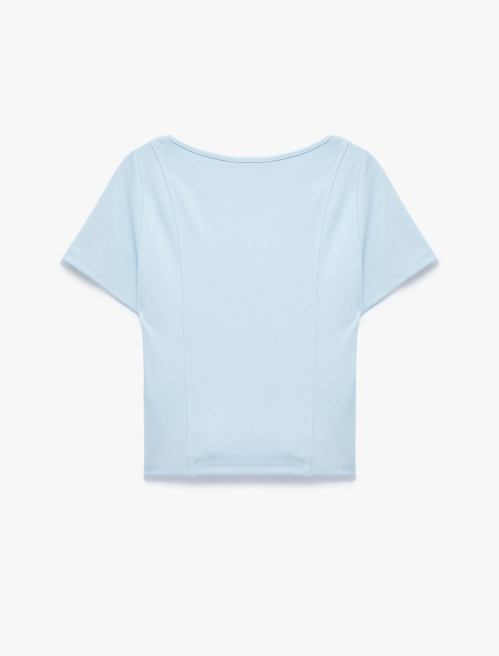  Balenli Slim Fit Korse Detaylı Kare Yaka Kısa Kollu Crop Tişört