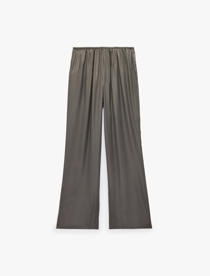 Beli Bağlamalı Rahat Kalıp Viskon Kumaş Saten Pijama Altı