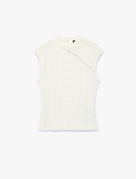 Slim Fit Dik Qipao Yaka Kolsuz Düğmeli Dantelli Bluz