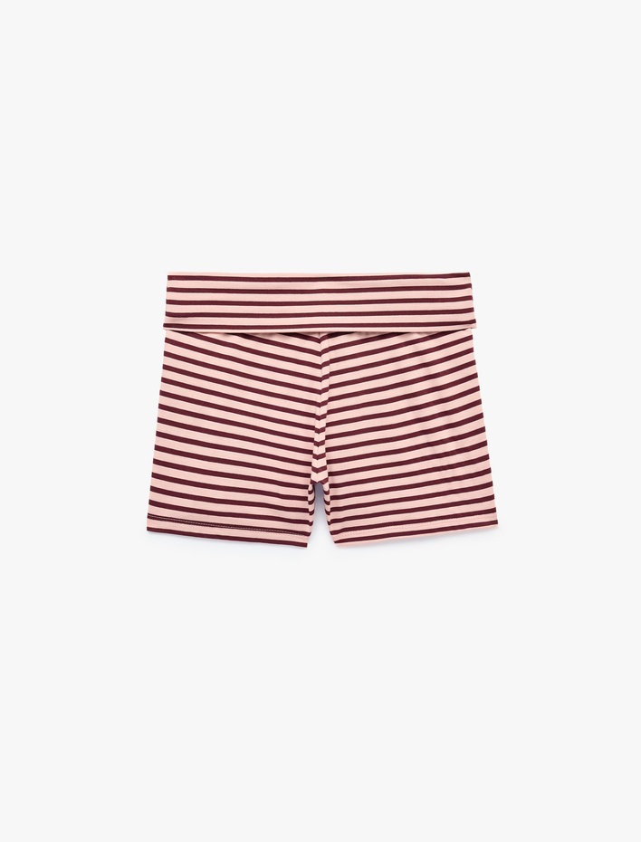  Yüksek Bel Rahat Kesim Çizgili Mini Şort Pijama Altı