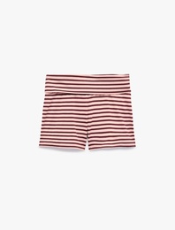Yüksek Bel Rahat Kesim Çizgili Mini Şort Pijama Altı