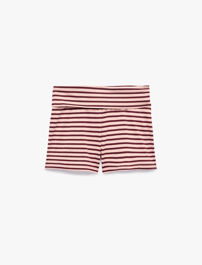  Yüksek Bel Rahat Kesim Çizgili Mini Şort Pijama Altı