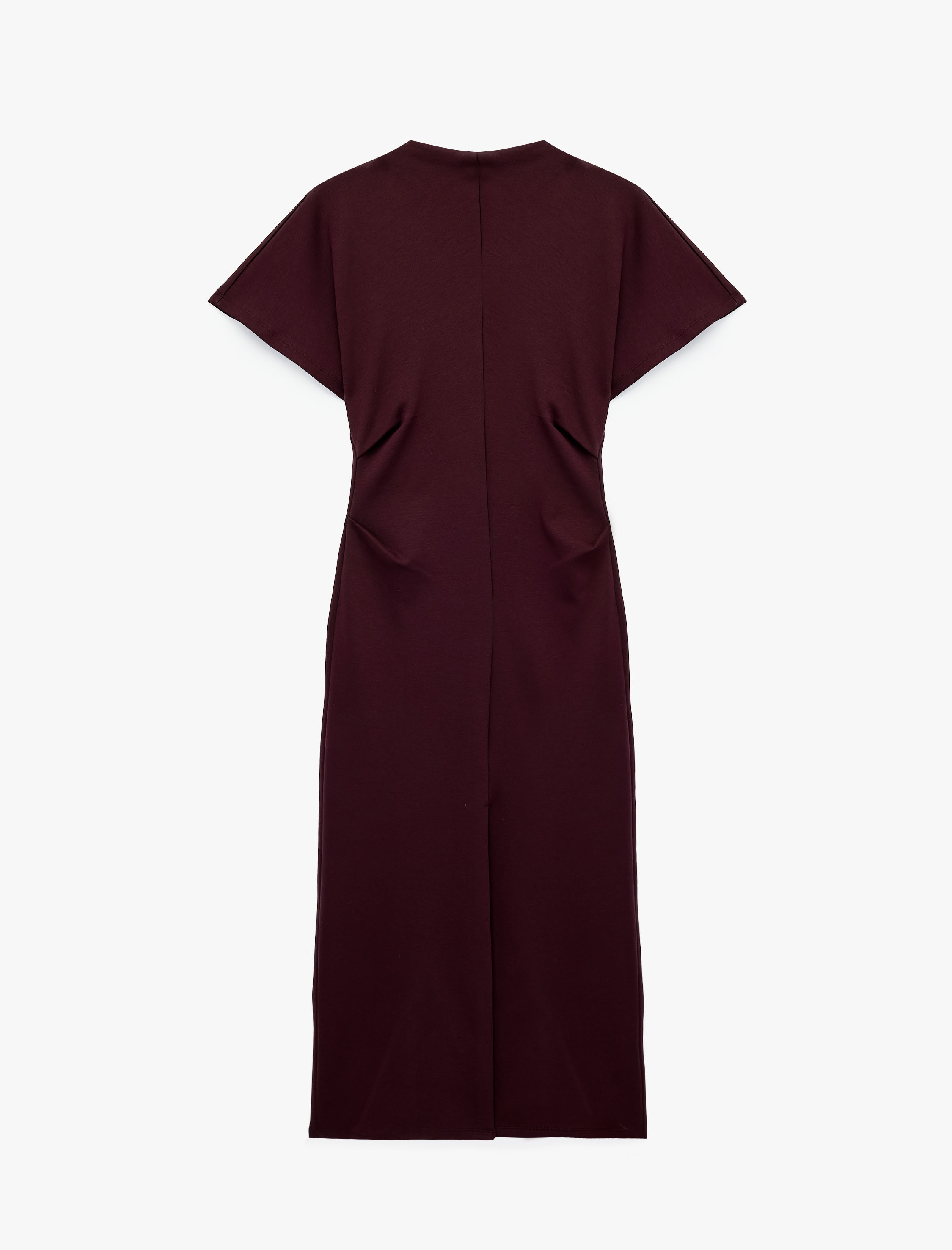   Slim Fit Kısa Kollu Dik Yaka Pamuklu Drapeli Midi Bodycon Elbise