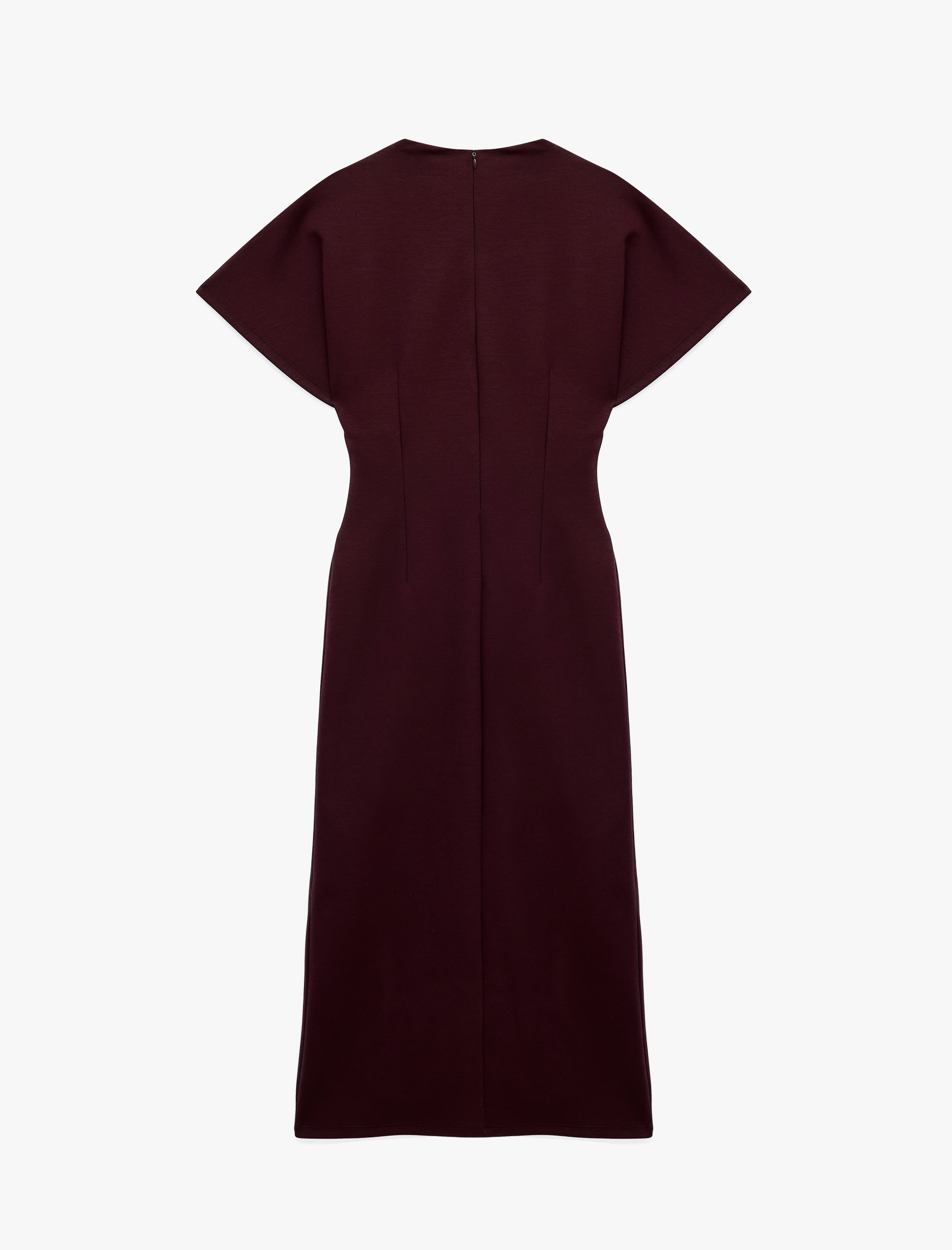  Slim Fit Kısa Kollu Dik Yaka Pamuklu Drapeli Midi Bodycon Elbise