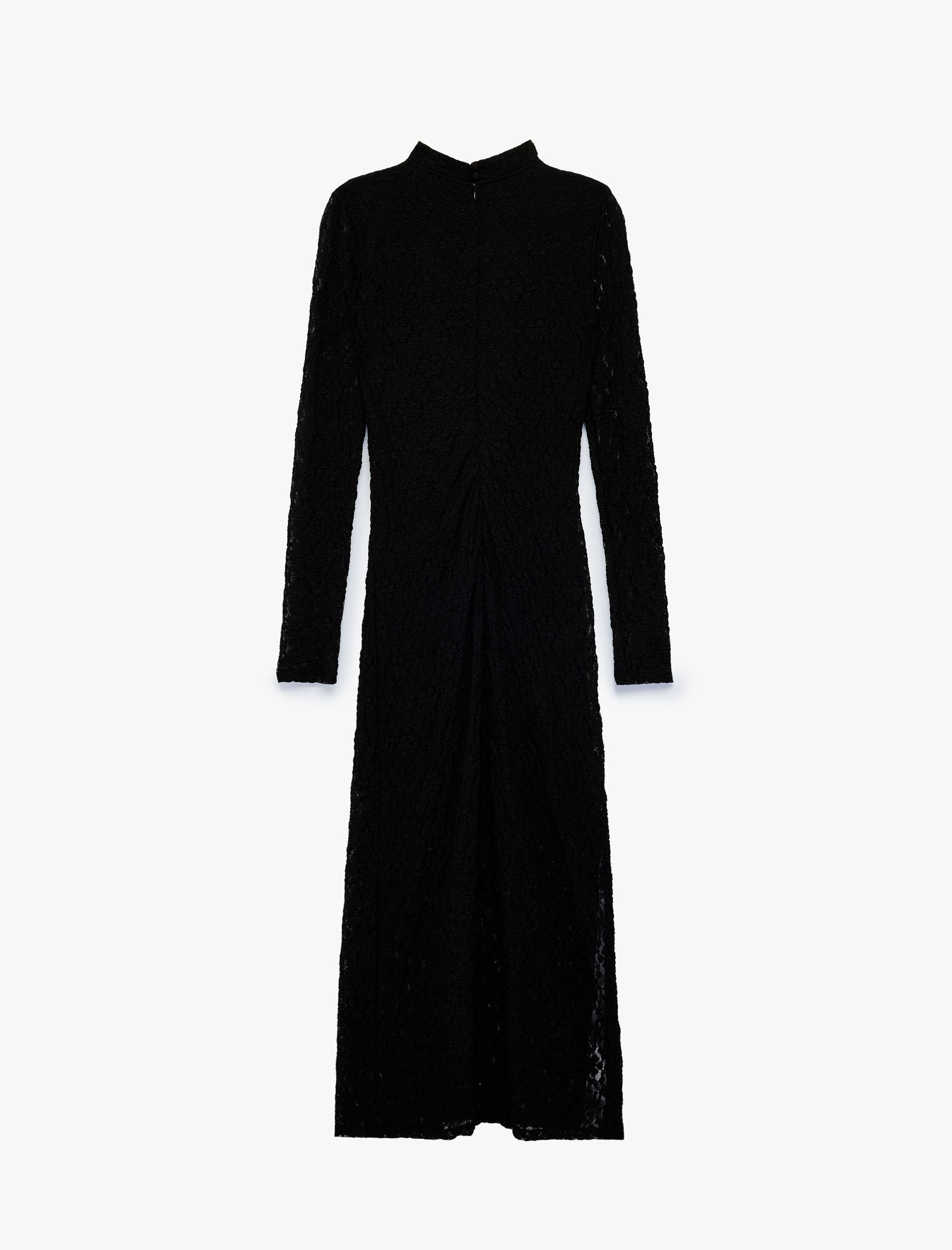   Slim Fit Uzun Kollu Dik Yaka Uzun Dantel Elbise