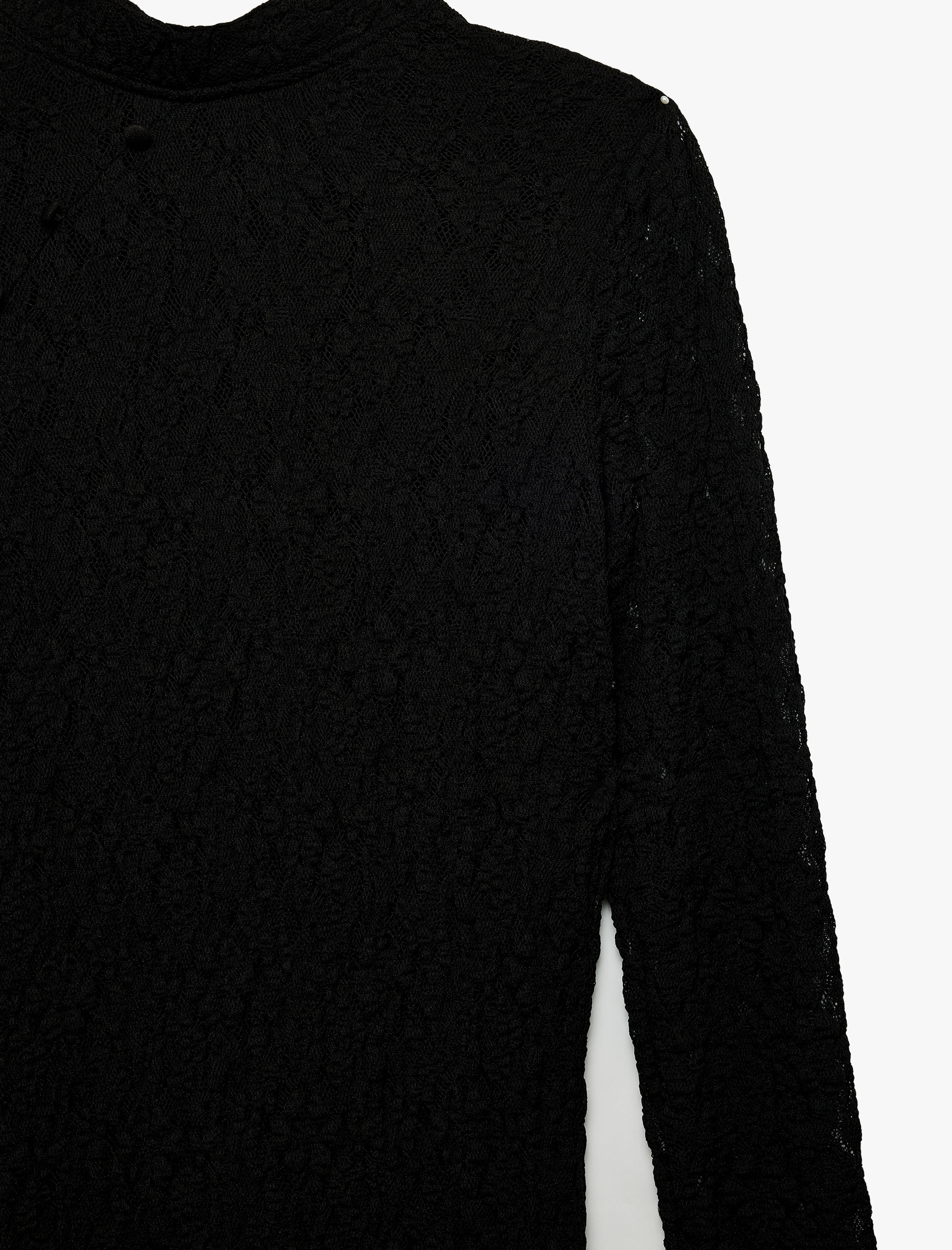  Slim Fit Uzun Kollu Dik Yaka Uzun Dantel Elbise