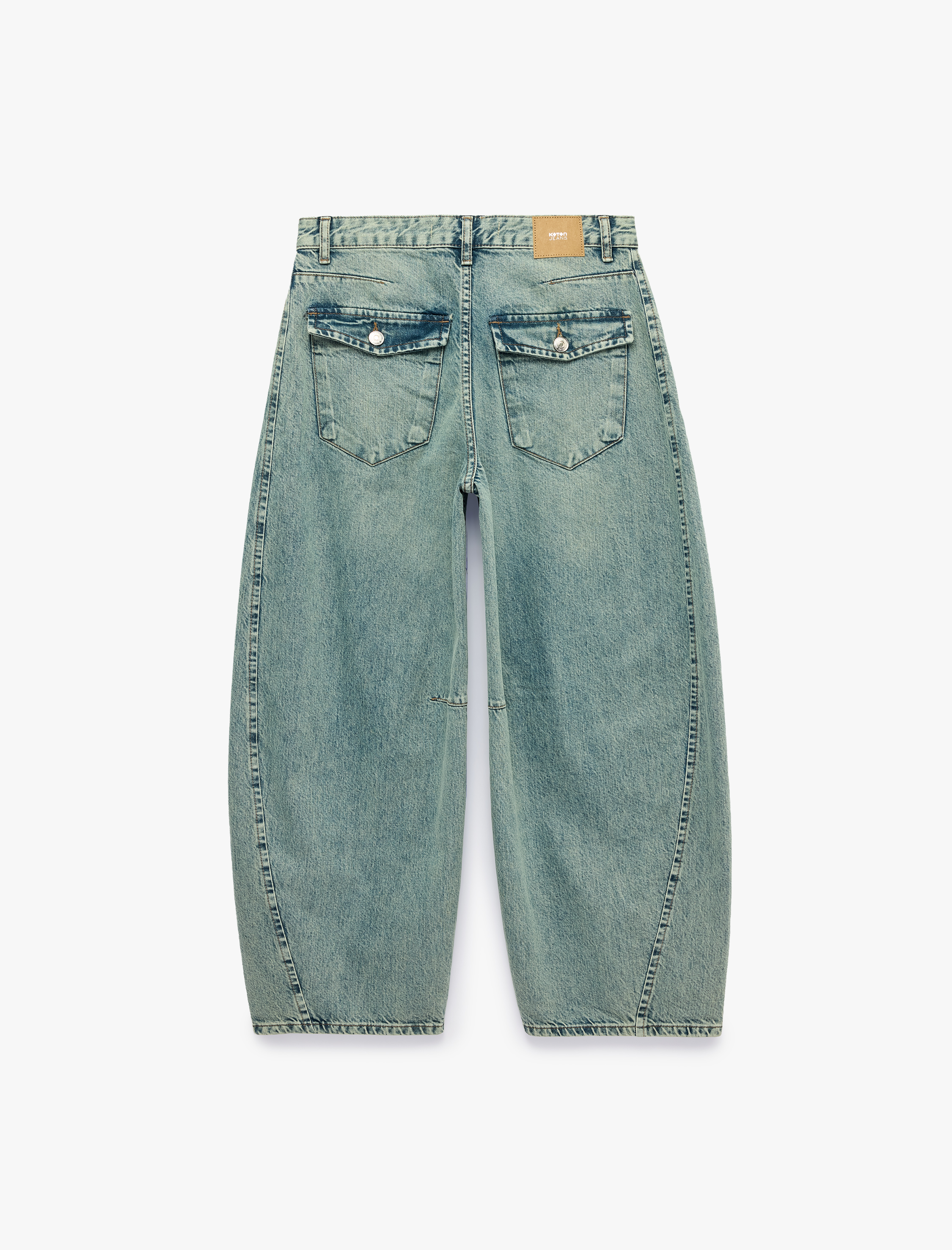   Pamuklu Normal Bel Cepli Balon Fit Relax Barrel Denim Pantolon - Barrel Jeans