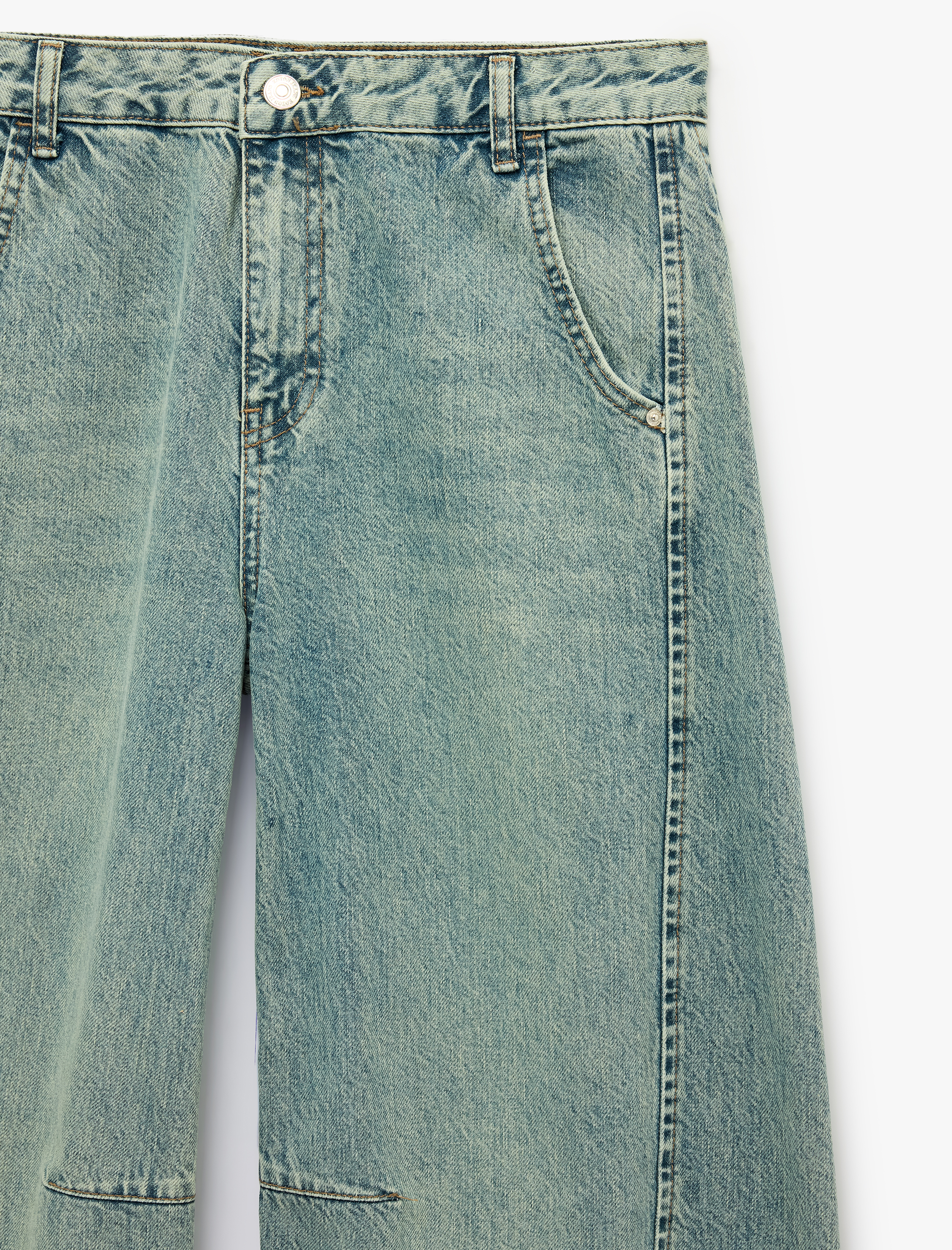   Pamuklu Normal Bel Cepli Balon Fit Relax Barrel Denim Pantolon - Barrel Jeans