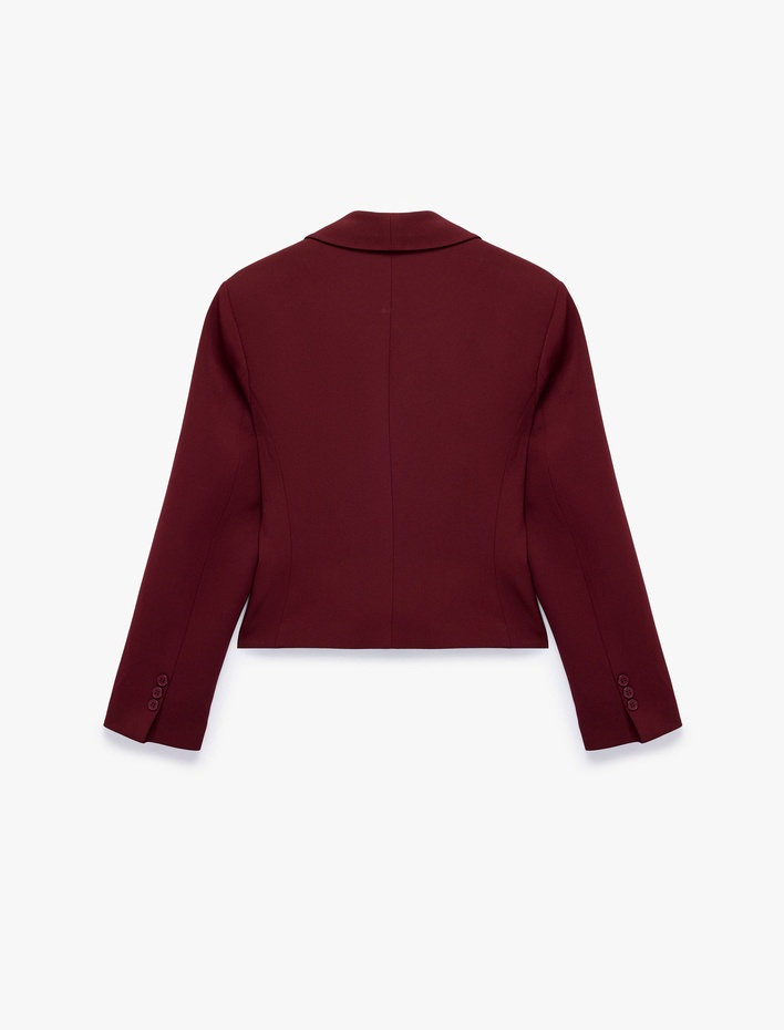  Düğmeli Geniş Yaka Uzun Kollu Crop Blazer Ceket