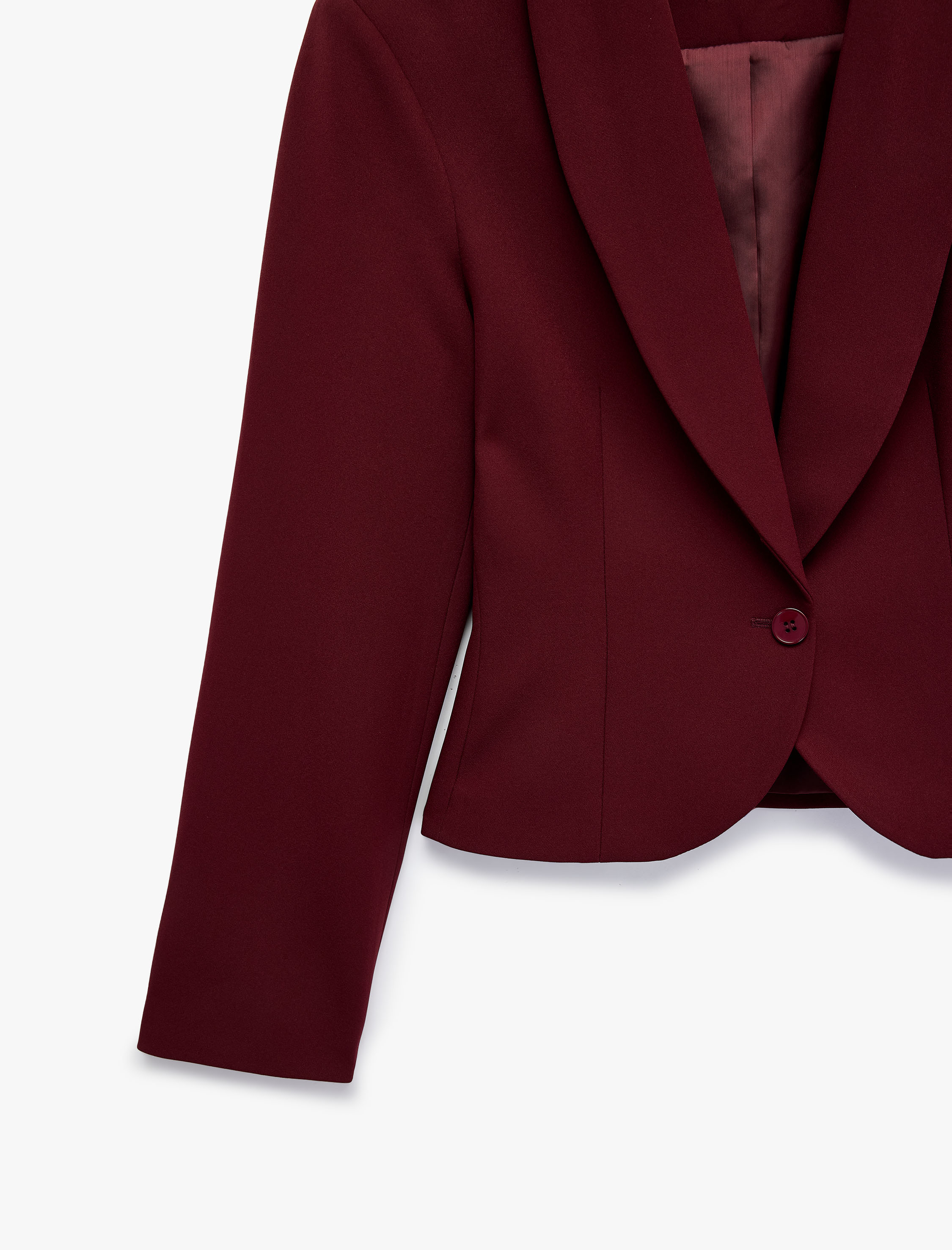   Düğmeli Geniş Yaka Uzun Kollu Crop Blazer Ceket