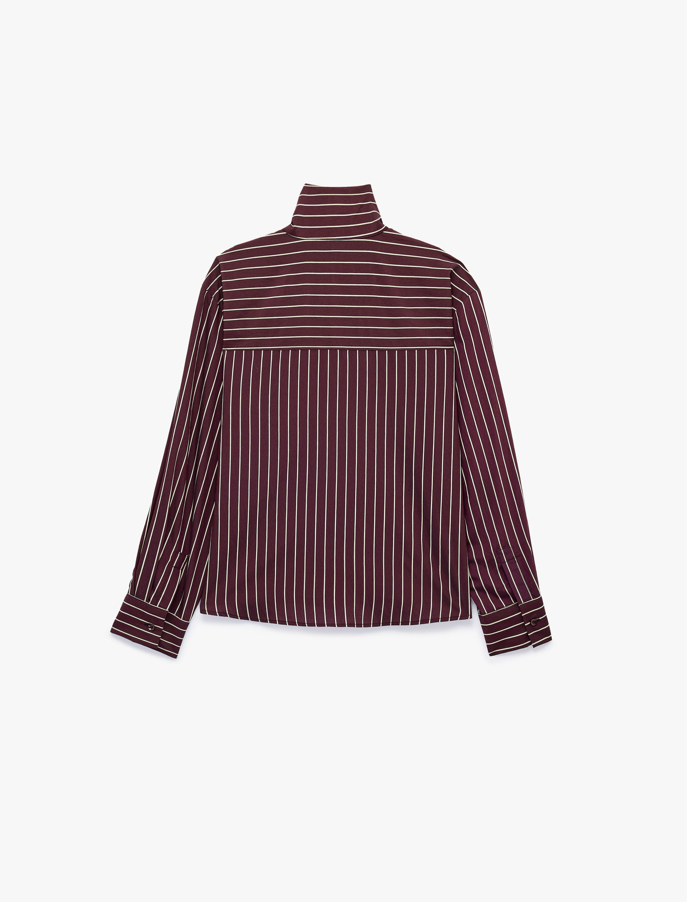   Uzun Kollu Mürdüm Rengi Oversize Dik Yaka Çizgili Gömlek