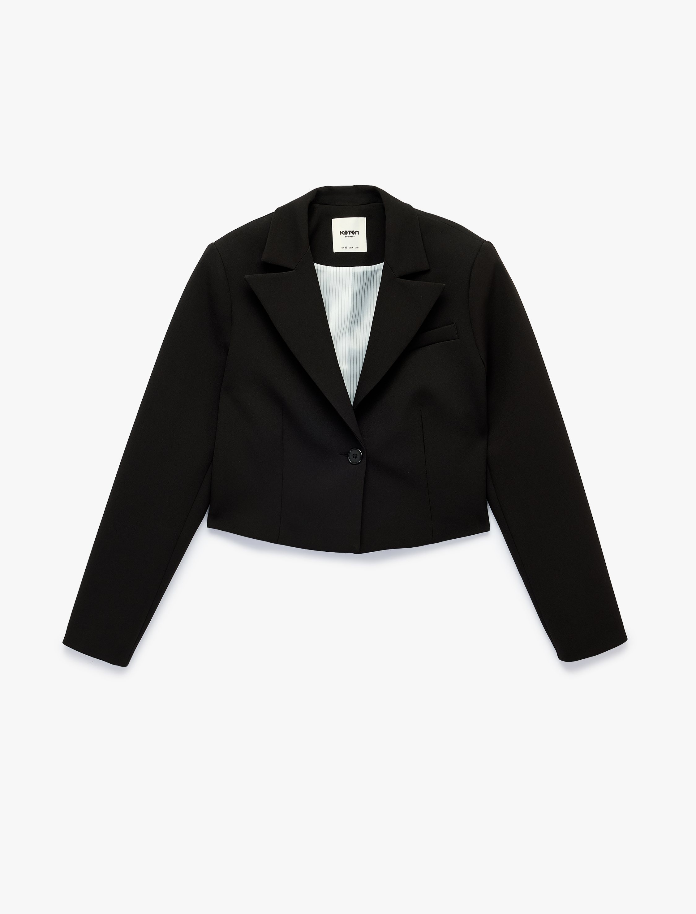   Düğmeli Geniş Yaka Uzun Kollu Crop Blazer Ceket