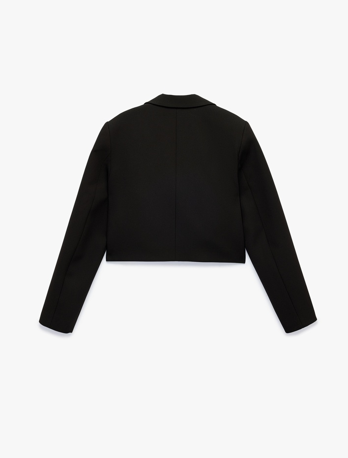  Düğmeli Geniş Yaka Uzun Kollu Crop Blazer Ceket