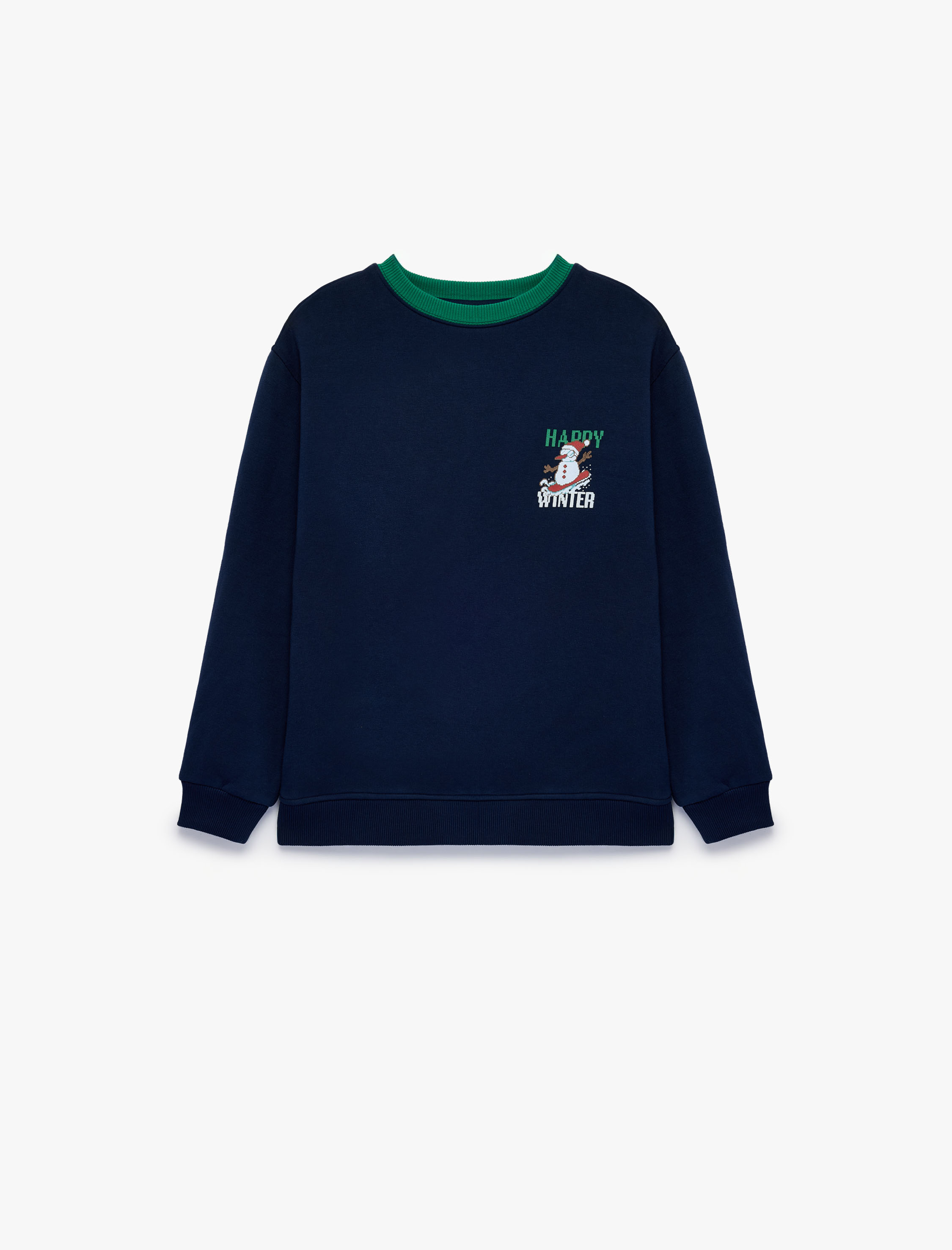  Erkek Çocuk Bisiklet Yaka Üç İplik Şardonlu Uzun Kollu Baskılı Sweatshirt