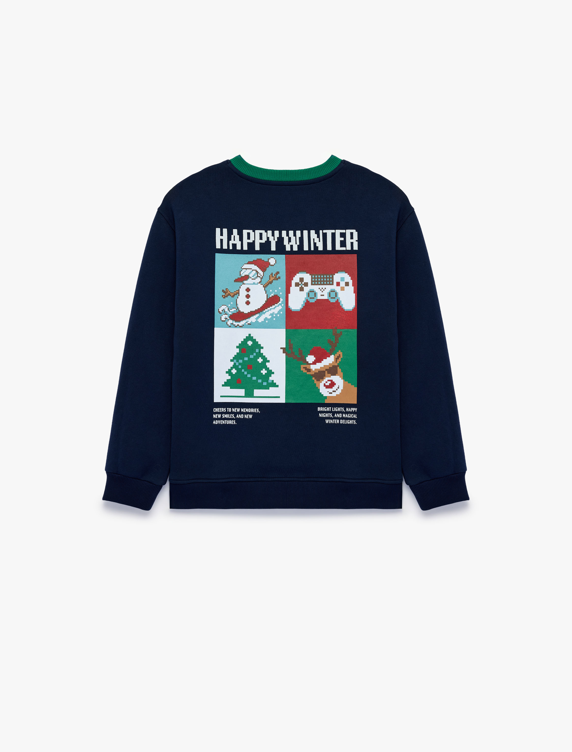  Erkek Çocuk Bisiklet Yaka Üç İplik Şardonlu Uzun Kollu Baskılı Sweatshirt