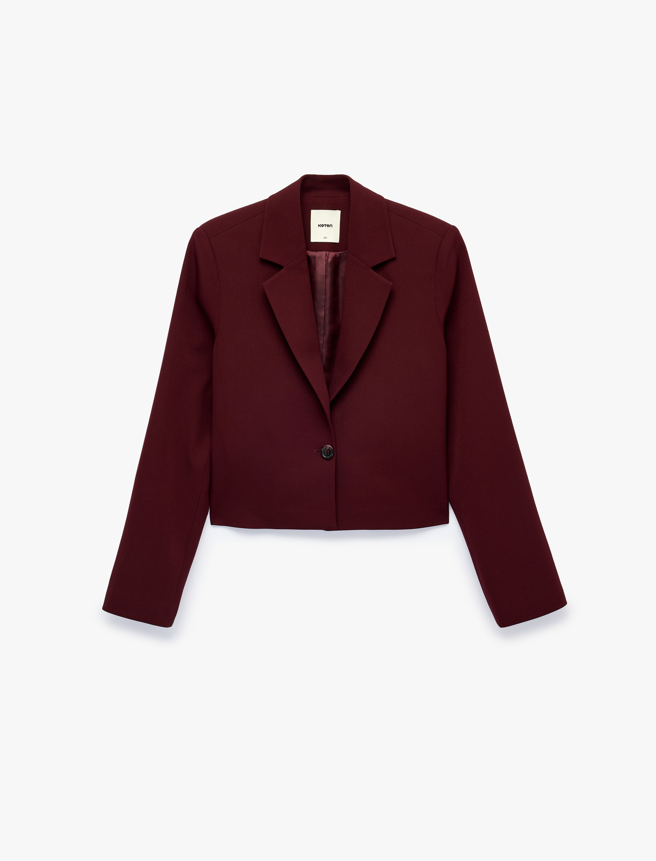   Klasik Yaka Uzun Kollu Mürdüm Rengi Crop Blazer Ceket