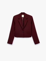 Klasik Yaka Uzun Kollu Mürdüm Rengi Crop Blazer Ceket