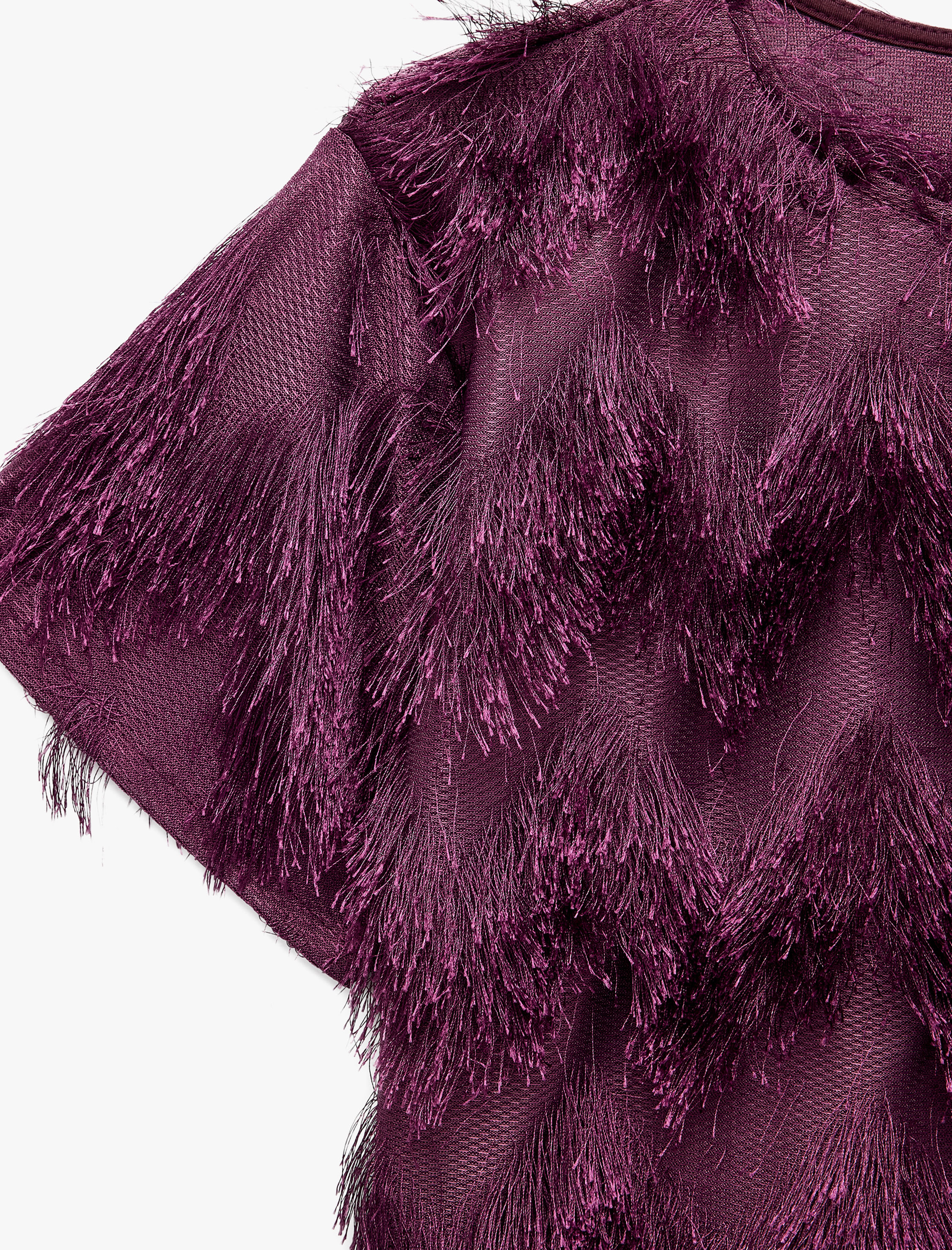   Peluş Detaylı Bisiklet Yaka Kısa Kollu Crop Bluz