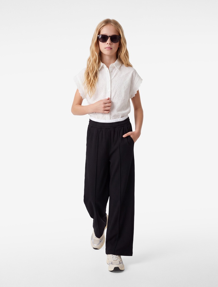 Kız Çocuk Cepli Çift Bel Detaylı Beli Lastikli Basic Pantolon