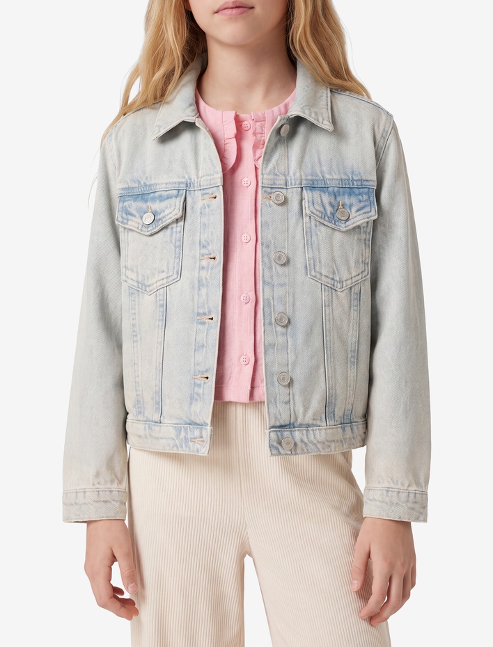 Kız Çocuk Pamuklu Uzun Kollu Cep Detaylı Denim Ceket