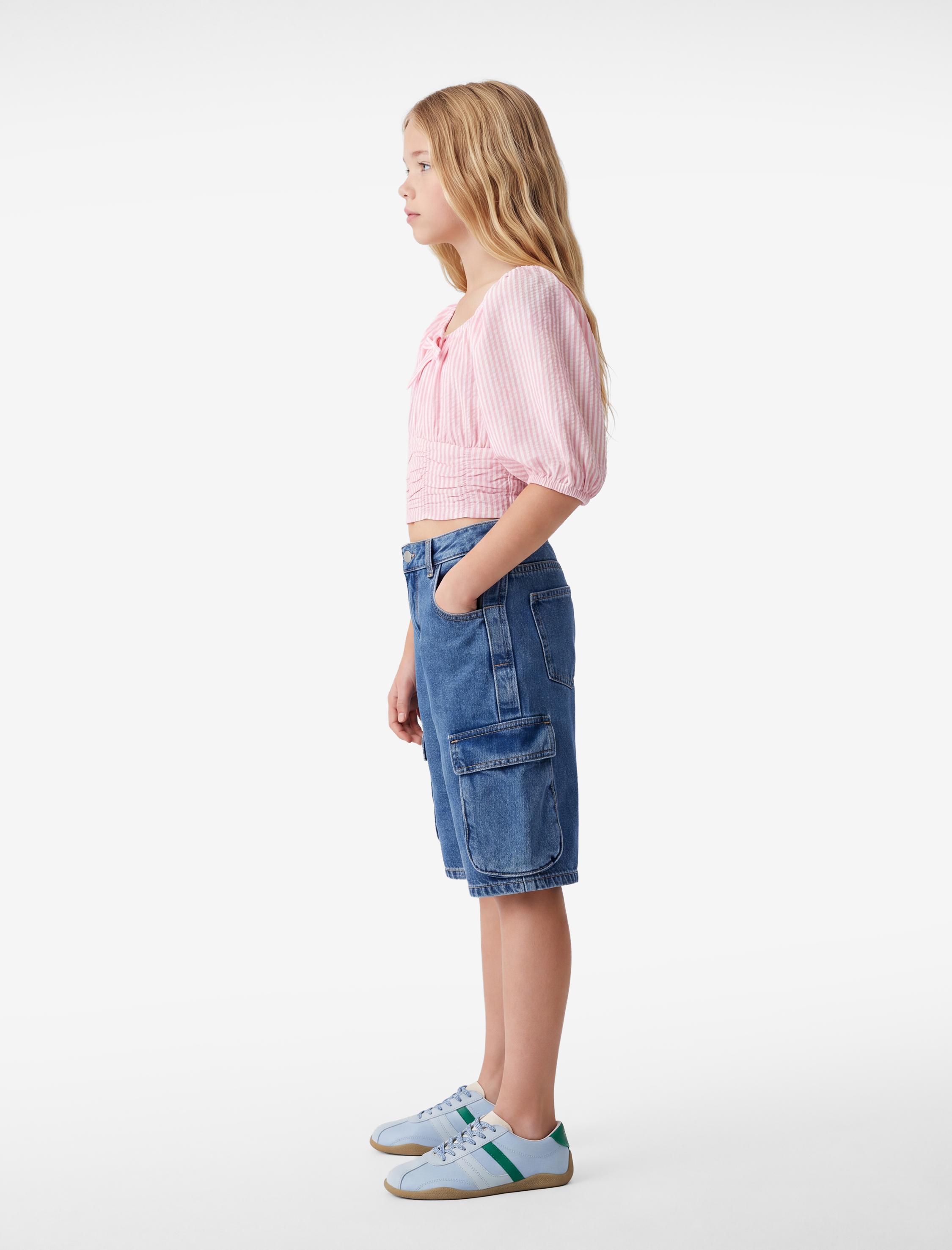  Kız Çocuk Pamuklu Kapaklı Cep Detaylı Denim Şort