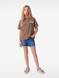 Bisiklet Yaka Pamuklu Baskılı Kısa Kollu Tişört