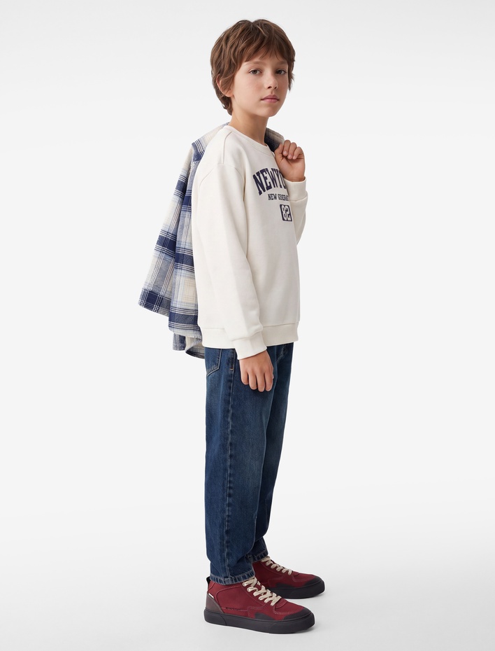 Erkek Çocuk Baskılı Uzun Kollu Bisiklet Yaka Şardonlu Oversize Sweatshirt