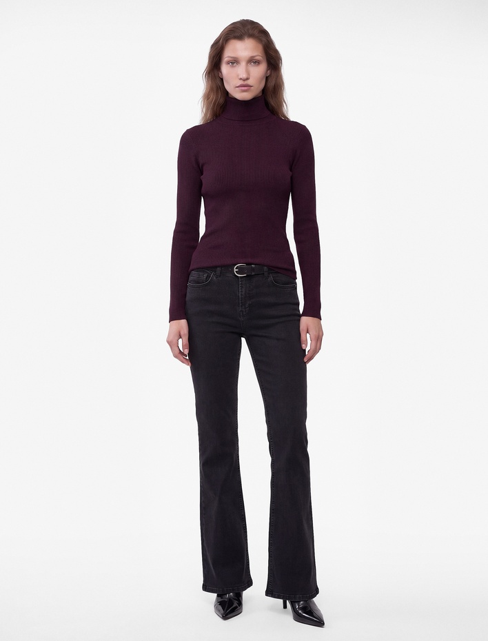  Kaşkorse Kumaş Slim Fit Uzun Kollu Dik Yaka Fitilli Tişört