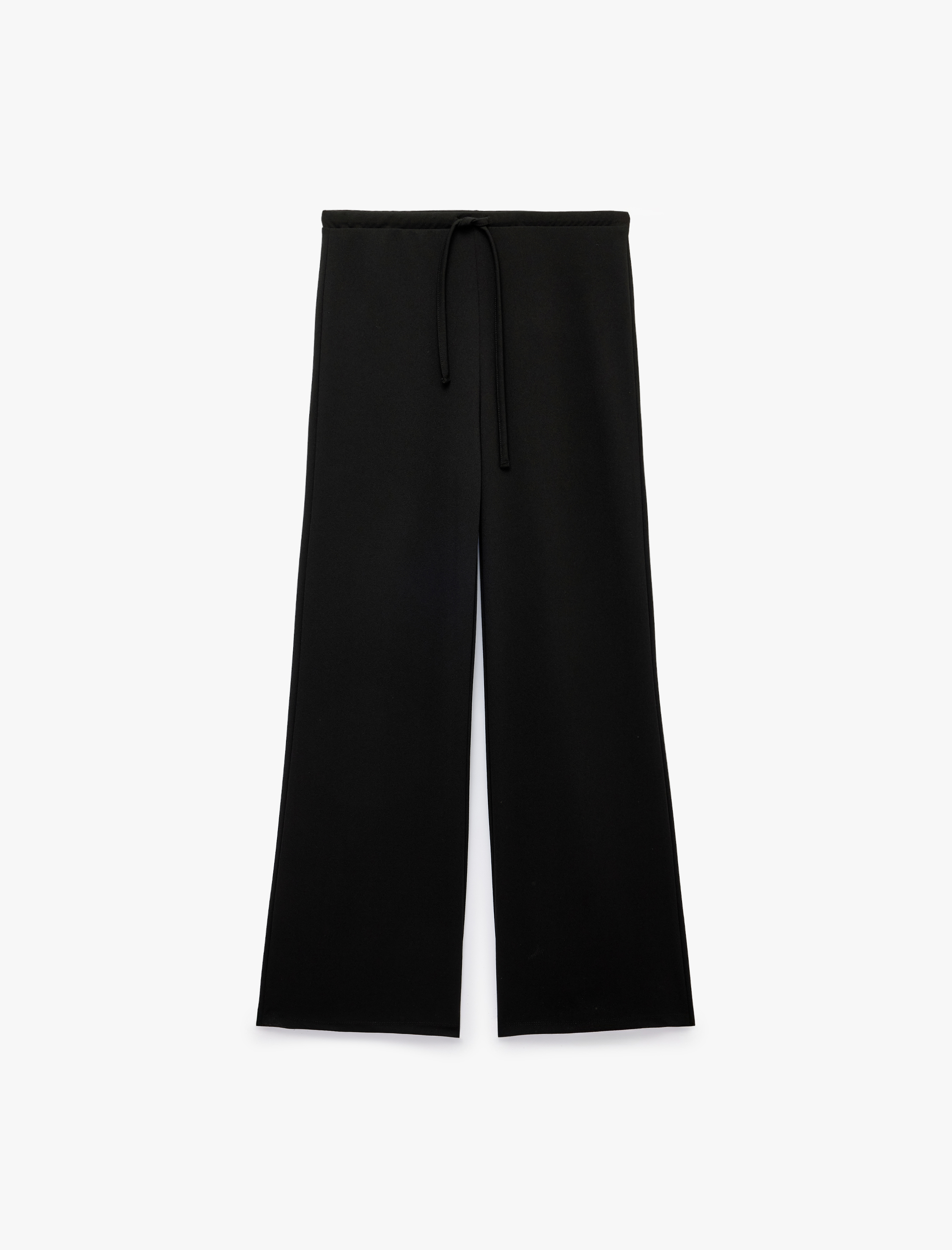   Rahat Kalıp Krep Scuba Kumaş Beli Bağcıklı Geniş Paça Pantolon