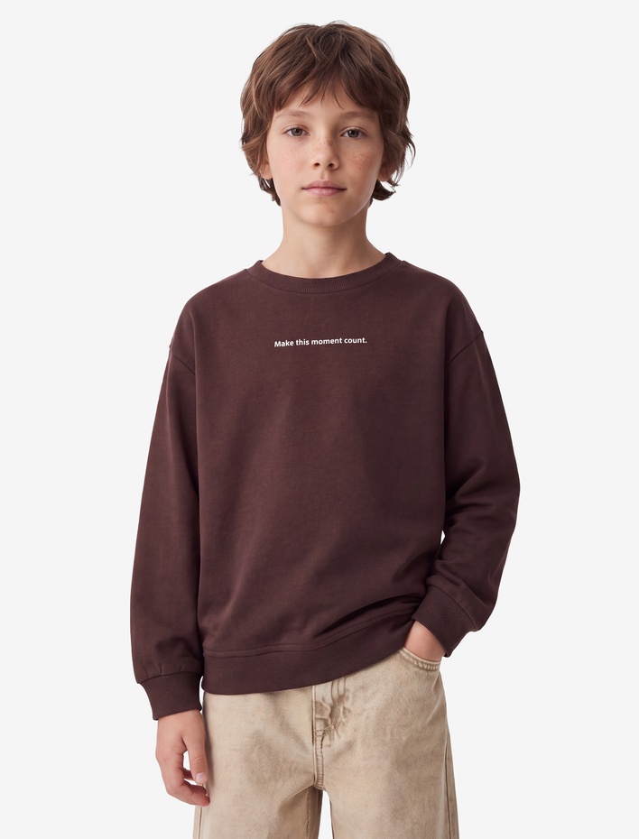 Erkek Çocuk Pamuklu Uzun Kollu Bisiklet Yaka Baskılı Sweatshirt