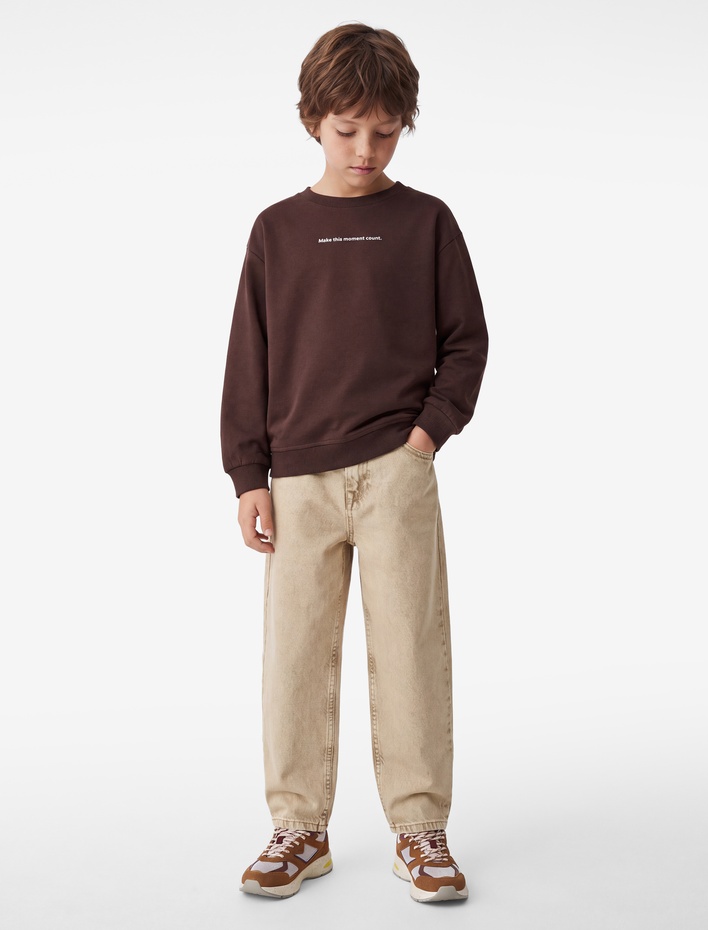 Erkek Çocuk Pamuklu Uzun Kollu Bisiklet Yaka Baskılı Sweatshirt